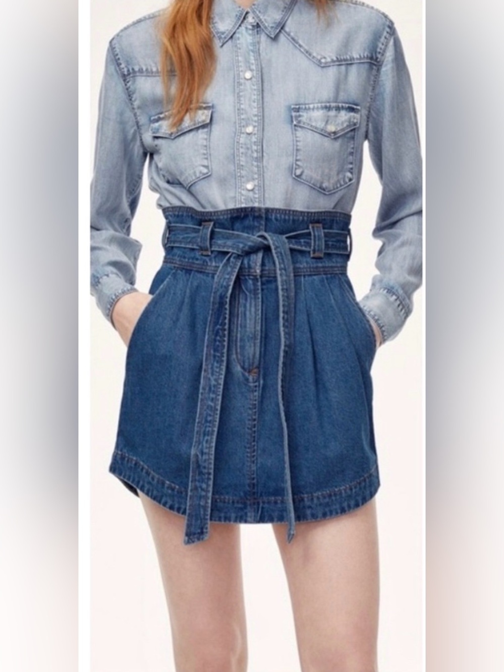 Aritzia Wilfred Free Kadra Denim Mini Skirt Paperbag Waist Belted S